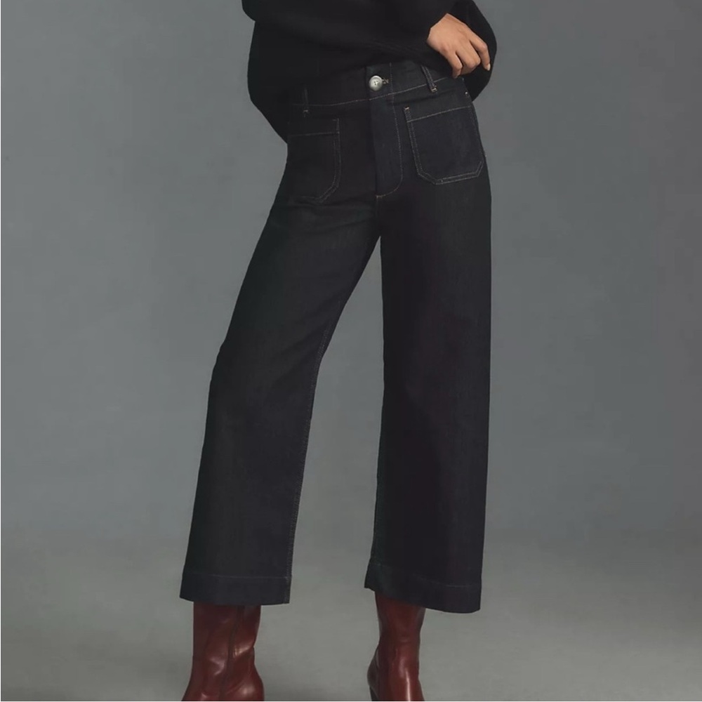 Anthropologie Maeve The Denim Colette Cropped Wide Leg Jeans in Dark
